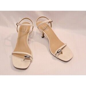 Scoop Ivory Strappy Sandal Silver Toe Loop/Ring 3" Stiletto Heel Size 10
